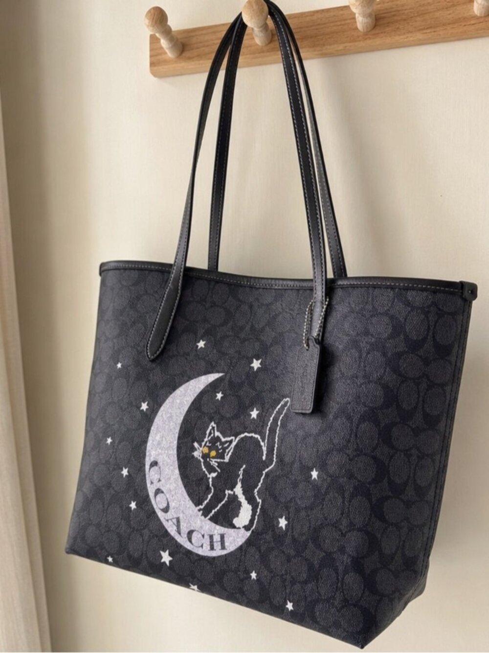 Coach Black Signature Moon & Cat Tote